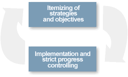 Itemizing of strategies and objectives - Implementation and strict progress controlling